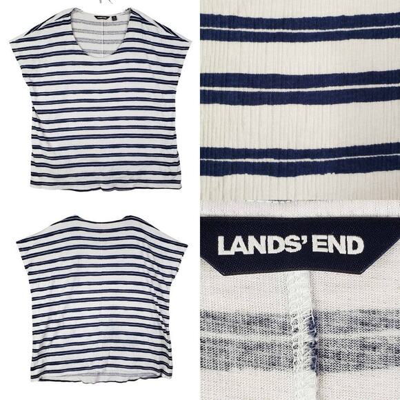 Lands' End Tops - Lands End Shirt Women's Plus Size 20 22 Navy Blue White Stripe Short Sleeve Tee